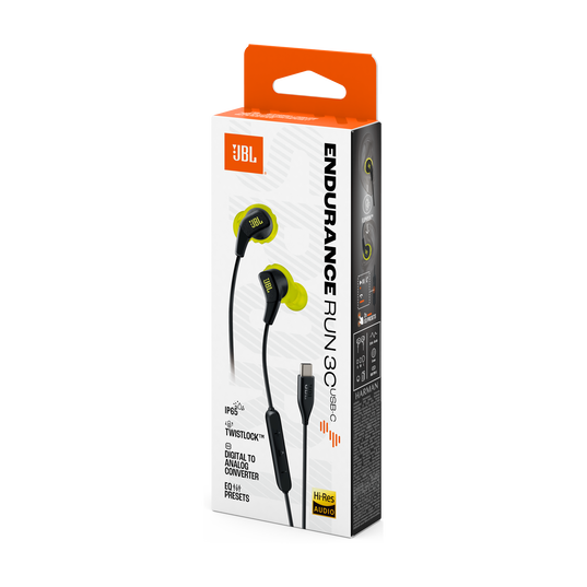 JBL Endurance Run 3 USB-C - Black / Lime - USB-C Wired Sport Headphones - Detailshot 15