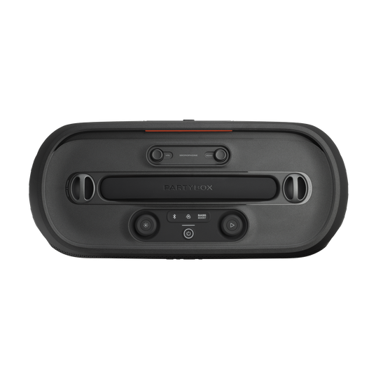 JBL PartyBox On-the-Go 2 - Black - Portable party speaker with two wireless digital mics, handle and a shoulder strap - Top
